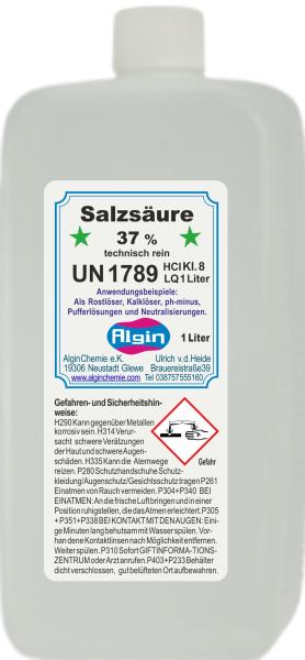 Salzsäure 37% 1 Liter technisch rein HDPE Flasche